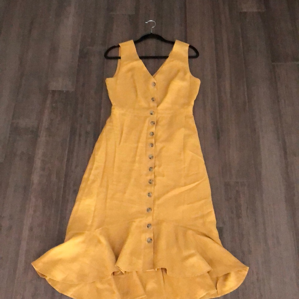 Mustard yellow button front midi dress